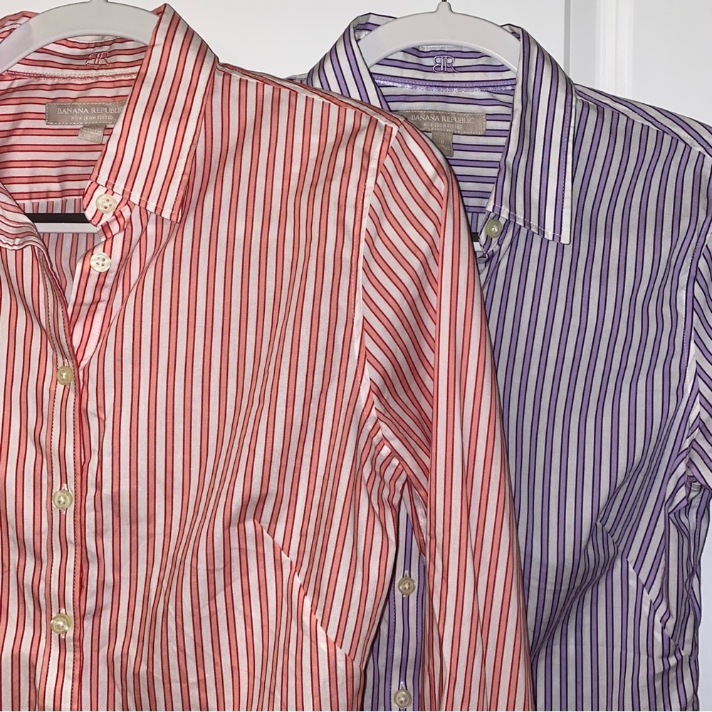 Set of 2 banana republic non iron fitted striped button down pink and purple